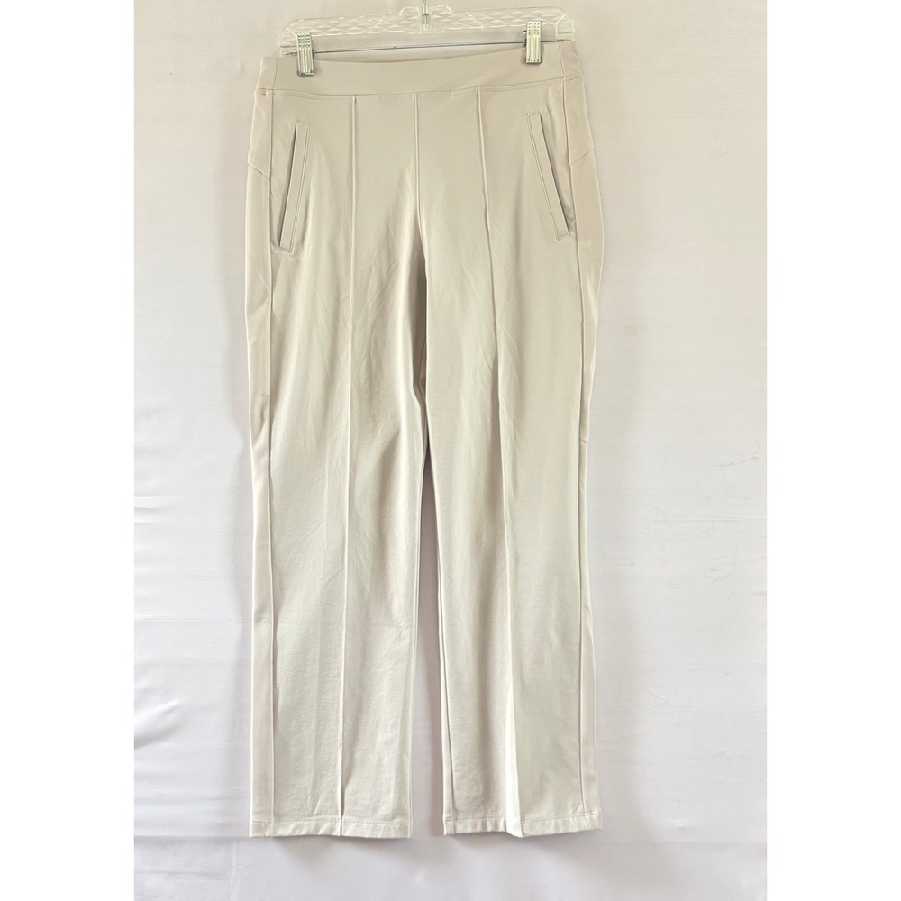 Athleta Womens light Gray Pintuck Straight Leg Zipper Pocket Casual Pants Size M
